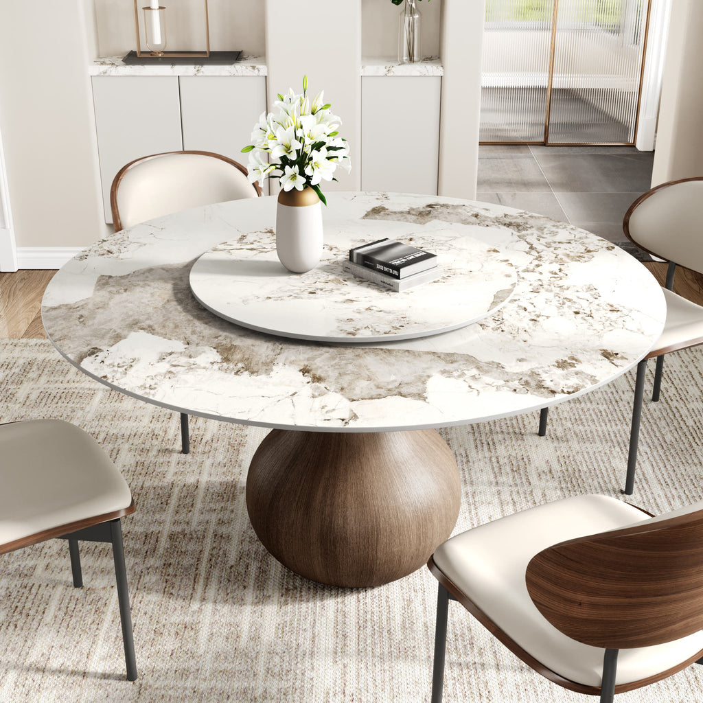 Centria Dark Walnut Round Solid Wood Pedestal Dining Table with Pandora Stone Top and Lazy Susan - image 3