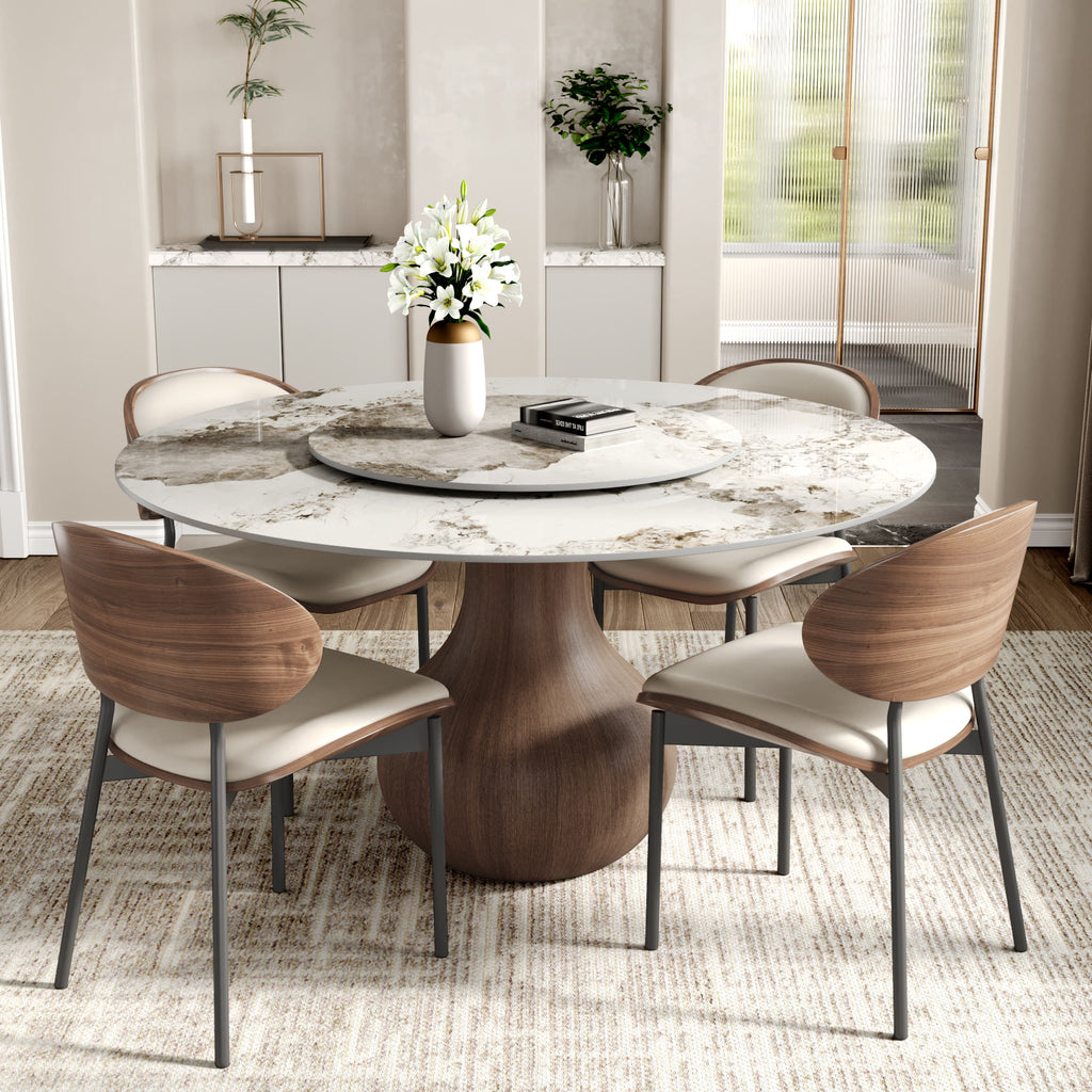 Centria Dark Walnut Round Solid Wood Pedestal Dining Table with Pandora Stone Top and Lazy Susan - image 4