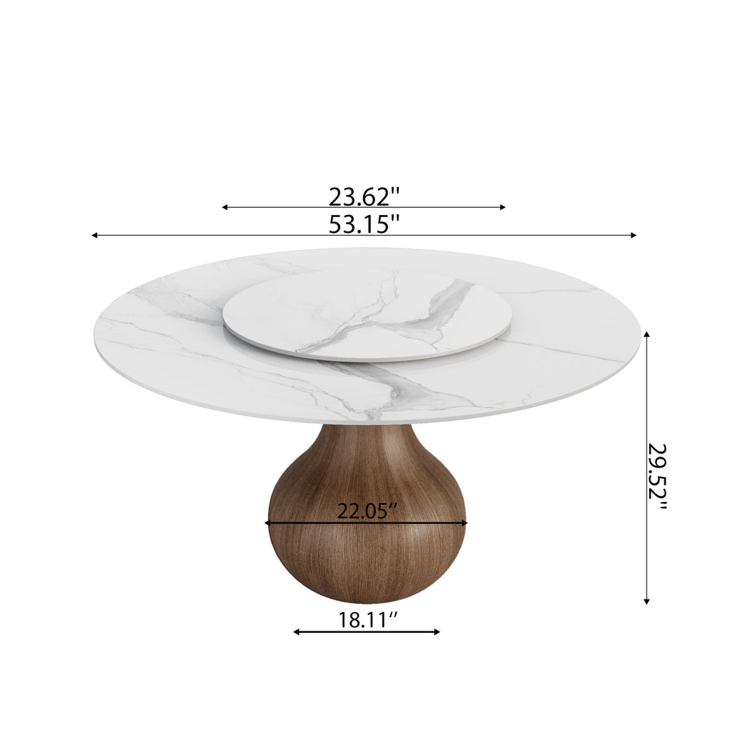 Centria Dark Walnut Round Solid Wood Pedestal Dining Table with Snow White Stone Top and Lazy Susan - image 5