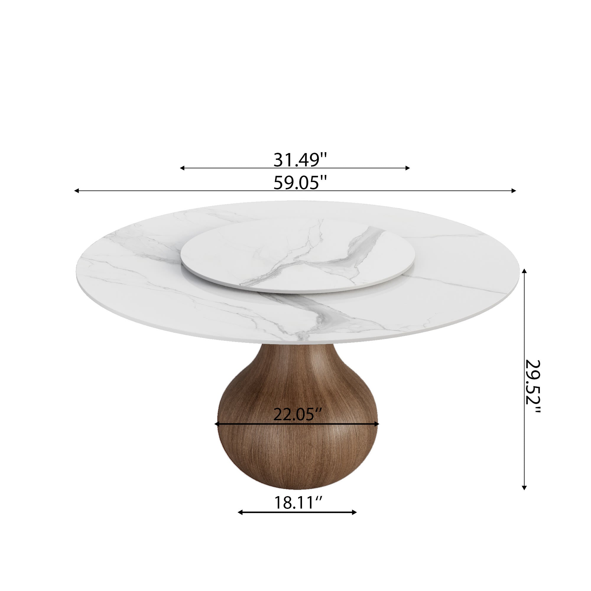 Centria Dark Walnut Round Solid Wood Pedestal Dining Table with Snow White Stone Top and Lazy Susan - image 6