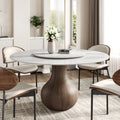 Centria Dark Walnut Round Solid Wood Pedestal Dining Table with Snow White Stone Top and Lazy Susan - 59.05'' W X 59.05'' D X 29.53'' H - image 0