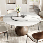 Centria Dark Walnut Round Solid Wood Pedestal Dining Table with Snow White Stone Top and Lazy Susan - image 4