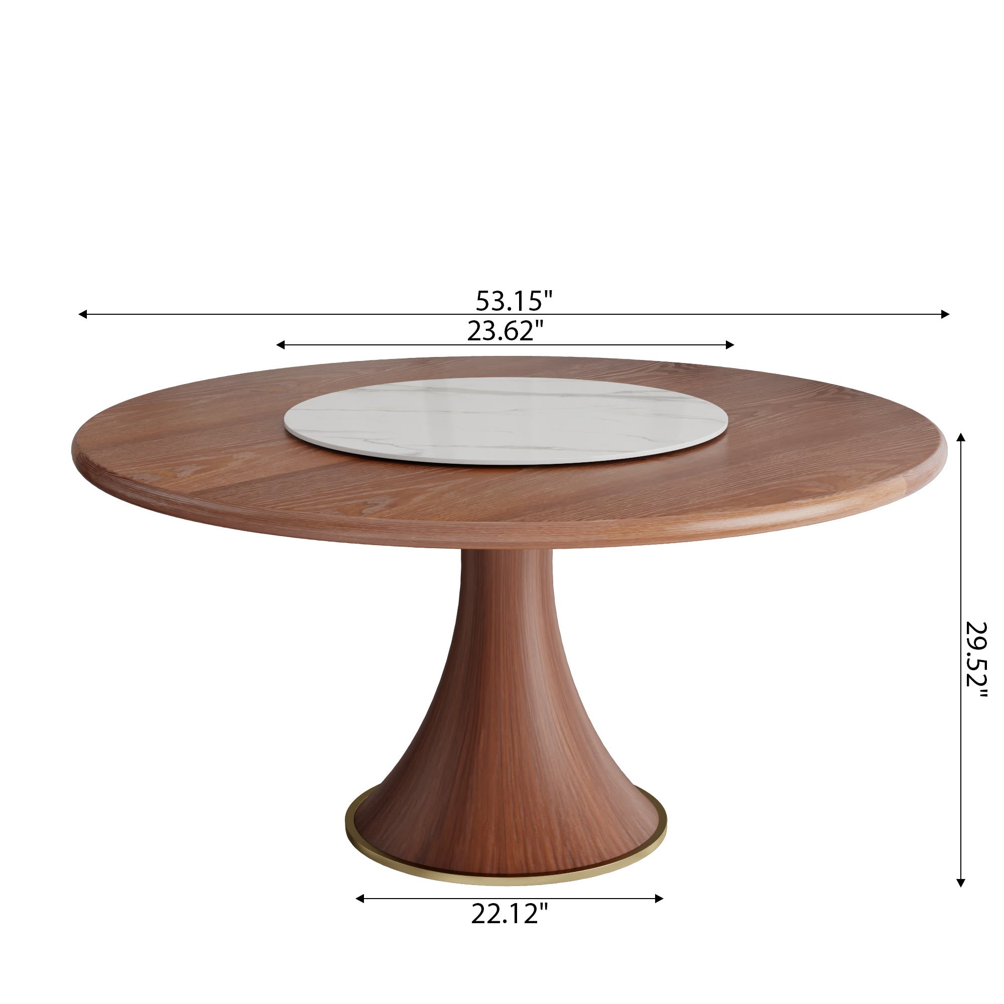 Aurelia Walnut Round Solid Wood Pedestal Dining Table with Snow White Stone Lazy Susan - image 6