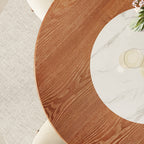 Aurelia Walnut Round Solid Wood Pedestal Dining Table with Snow White Stone Lazy Susan - image 2