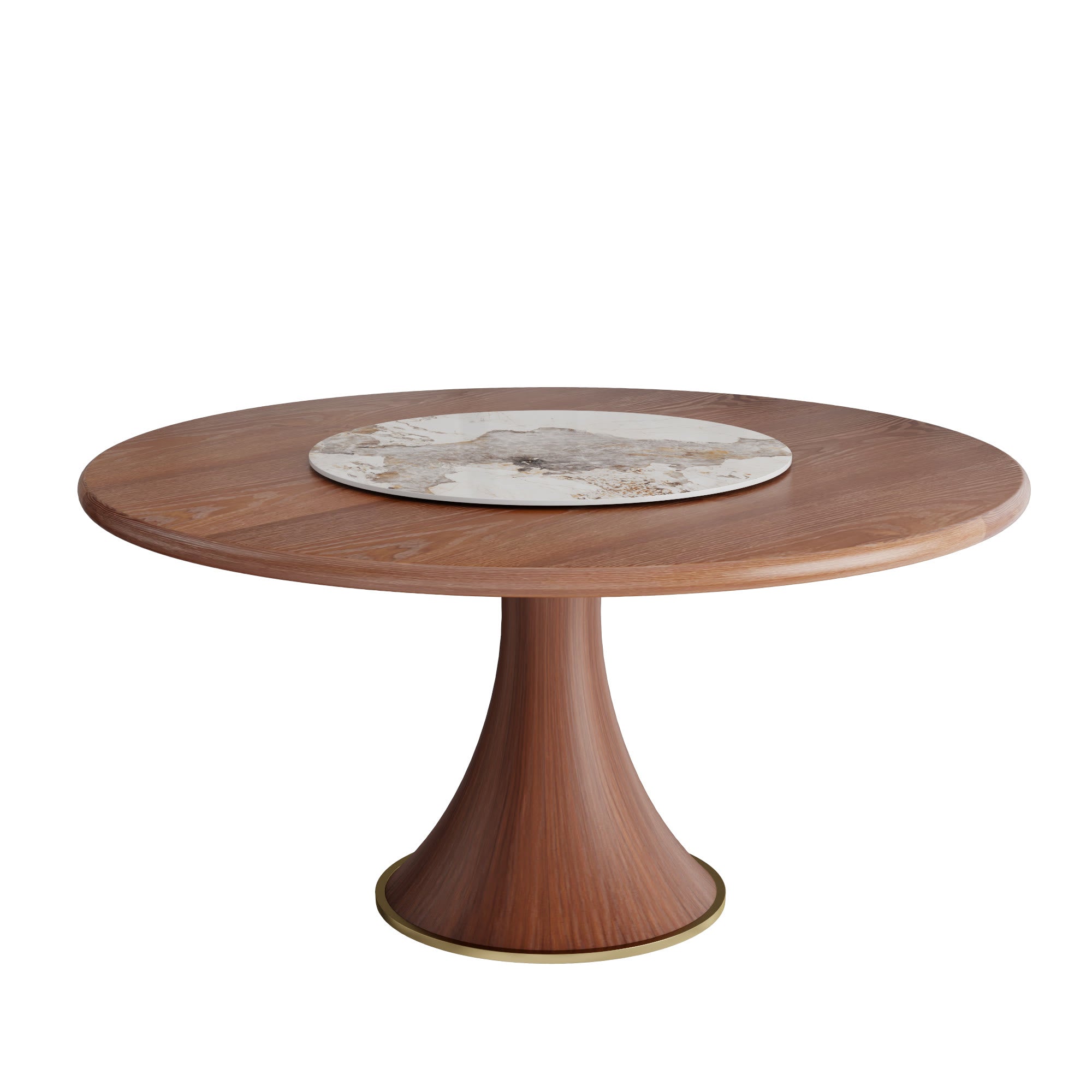 Aurelia Walnut Round Solid Wood Pedestal Dining Table with Pandora Stone Lazy Susan - image 1