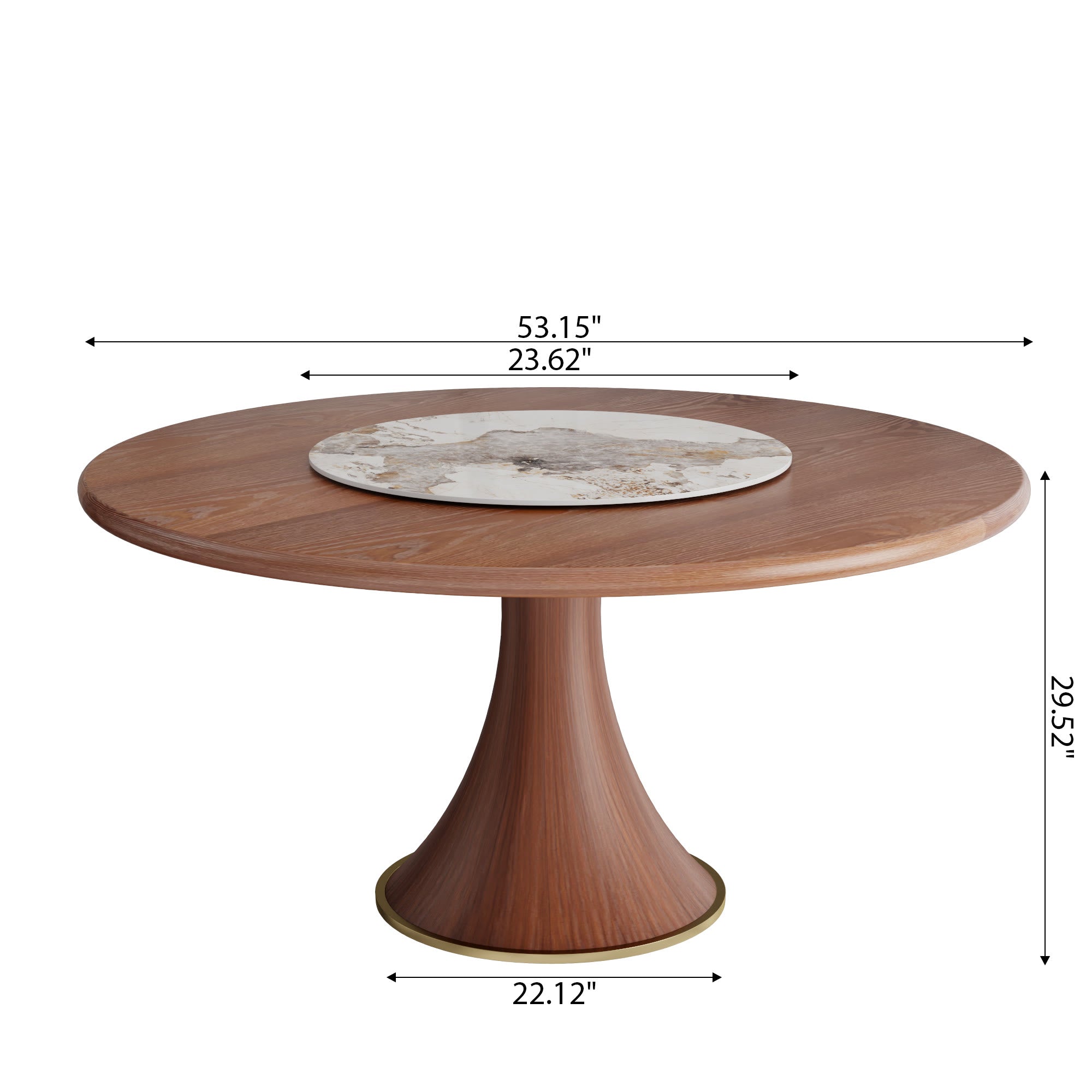 Aurelia Walnut Round Solid Wood Pedestal Dining Table with Pandora Stone Lazy Susan - image 6