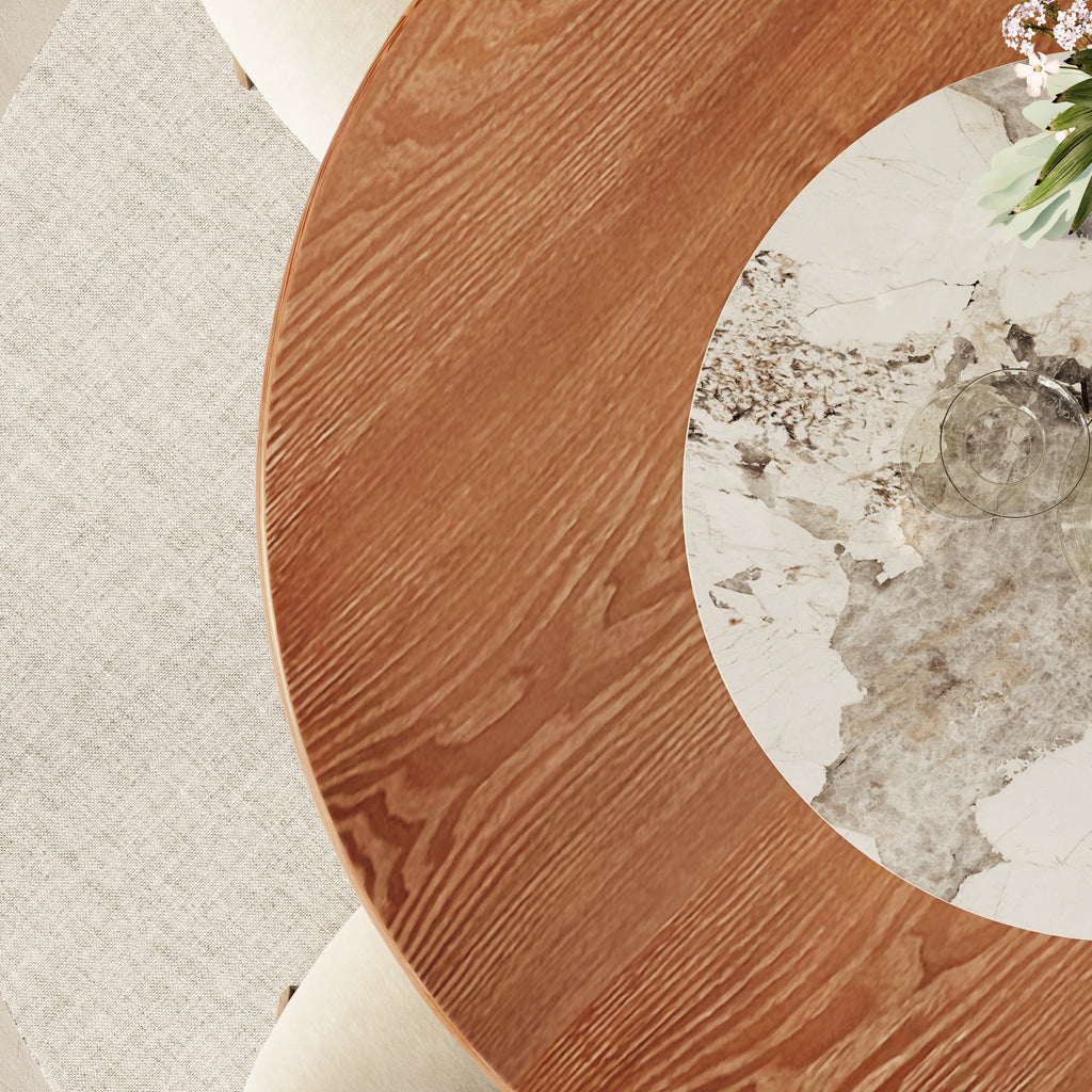 Aurelia Walnut Round Solid Wood Pedestal Dining Table with Pandora Stone Lazy Susan - image 8