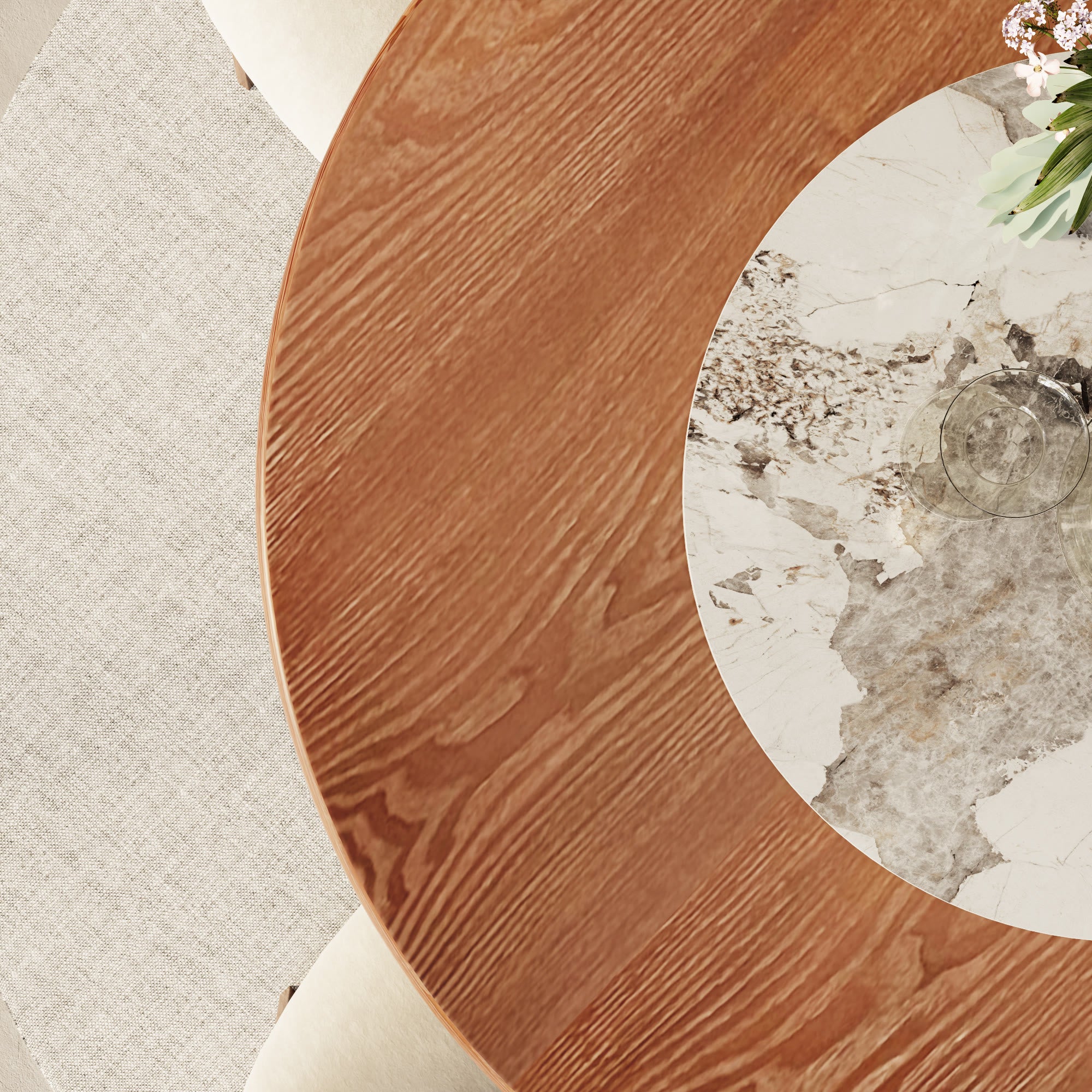 Aurelia Walnut Round Solid Wood Pedestal Dining Table with Pandora Stone Lazy Susan - image 8