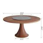 Aurelia Walnut Round Solid Wood Pedestal Dining Table with Gray Stone Lazy Susan - image 6