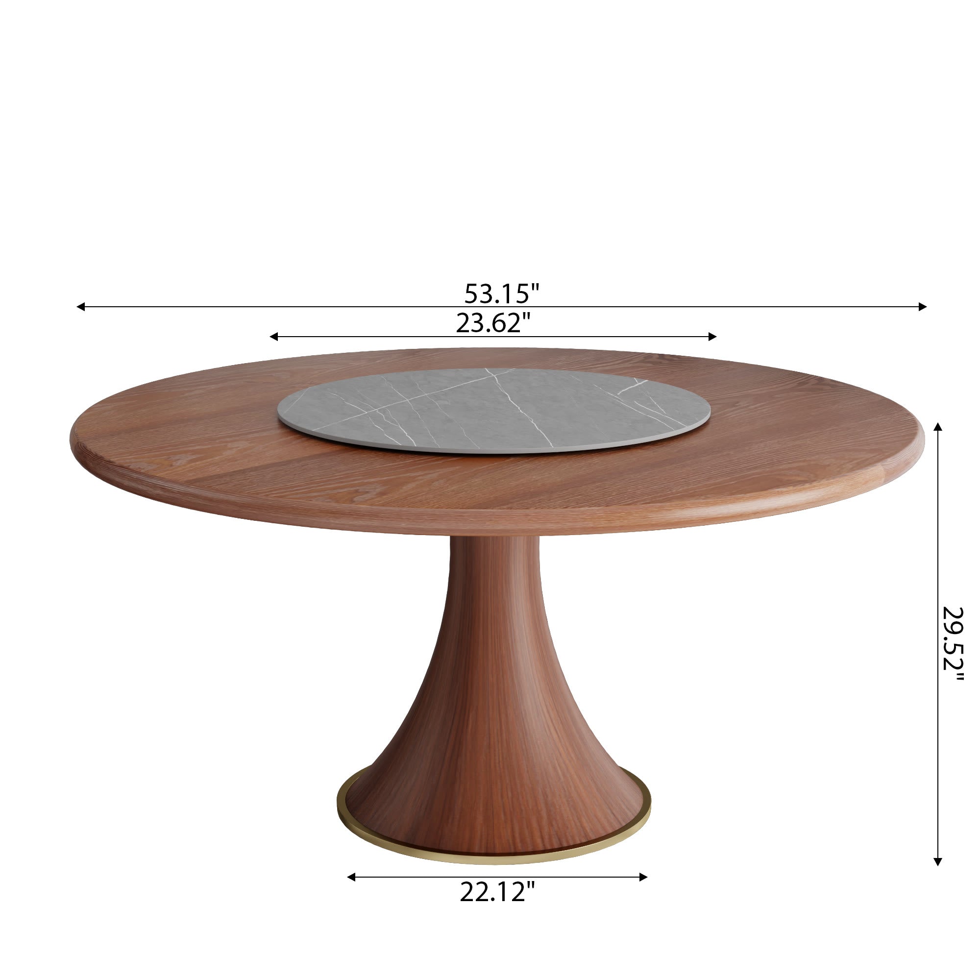 Aurelia Walnut Round Solid Wood Pedestal Dining Table with Gray Stone Lazy Susan - image 6