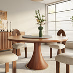 Aurelia Walnut Round Solid Wood Pedestal Dining Table with Gray Stone Lazy Susan - 59.05'' W X 59.05'' D X 29.53'' H - image 0
