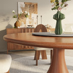 Aurelia Walnut Round Solid Wood Pedestal Dining Table with Gray Stone Lazy Susan - image 2