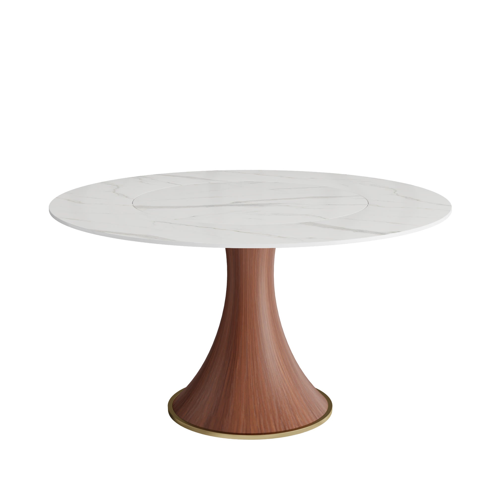 Aurelia Round Solid Wood Pedestal Dining Table with White Stone Top and Built-In Lazy Susan - image 1