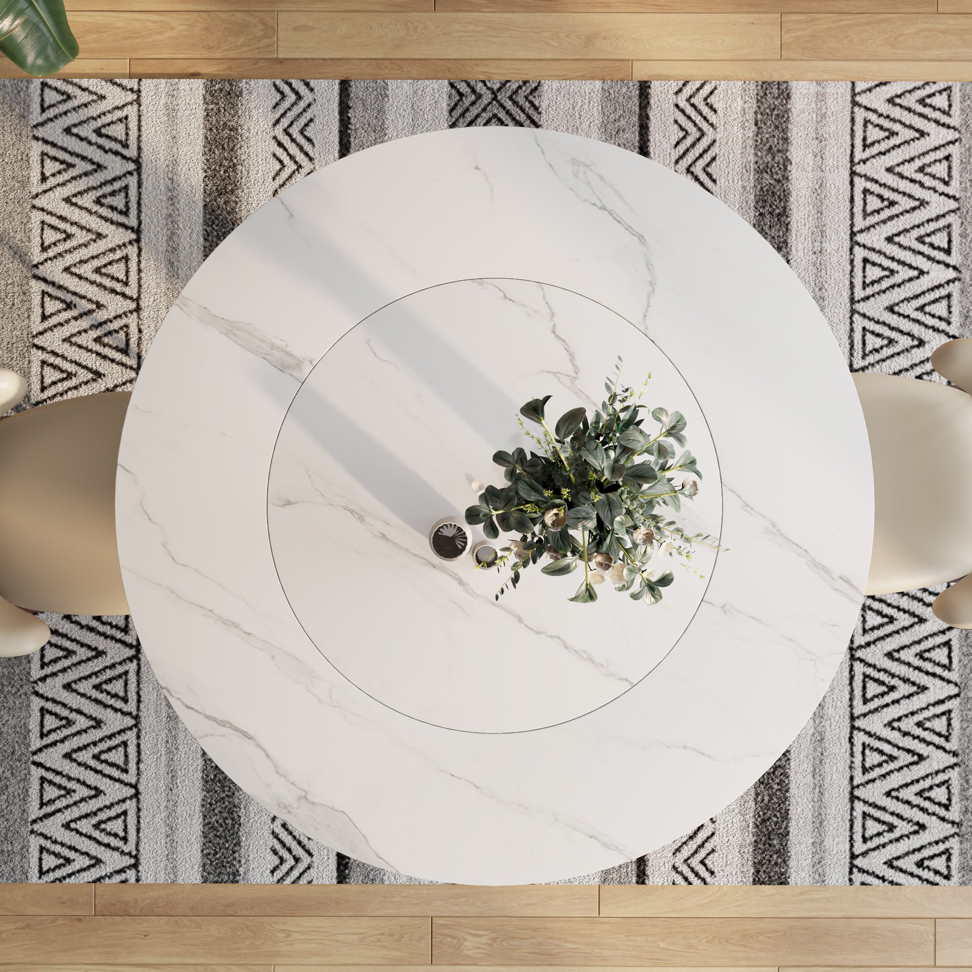 Aurelia Round Solid Wood Pedestal Dining Table with White Stone Top and Built-In Lazy Susan - image 3