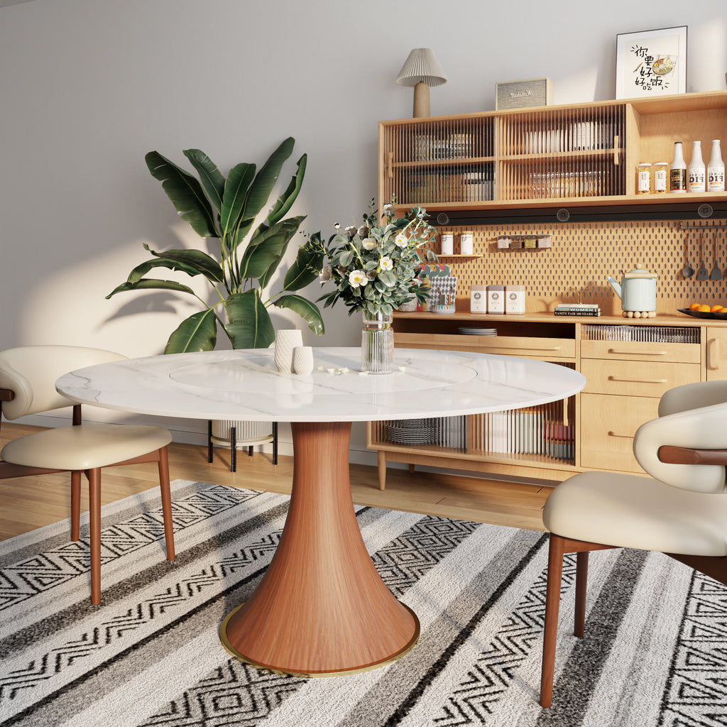 Aurelia Round Solid Wood Pedestal Dining Table with White Stone Top and Built-In Lazy Susan - 59.05'' W X 59.05'' D X 29.53'' H - image 0