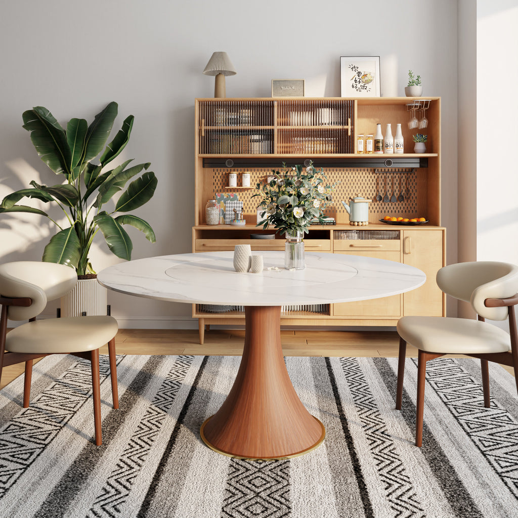 Aurelia Round Solid Wood Pedestal Dining Table with White Stone Top and Built-In Lazy Susan - image 5