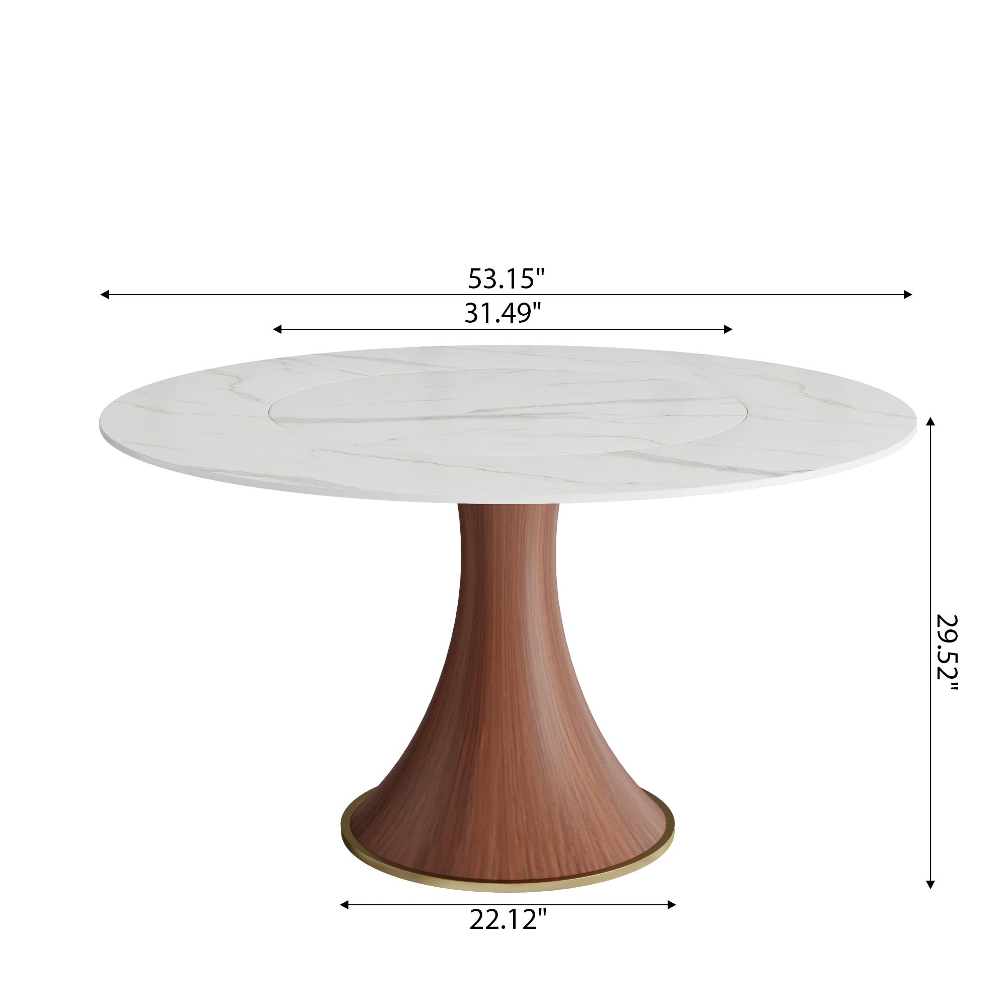 Aurelia Round Solid Wood Pedestal Dining Table with White Stone Top and Built-In Lazy Susan - image 6