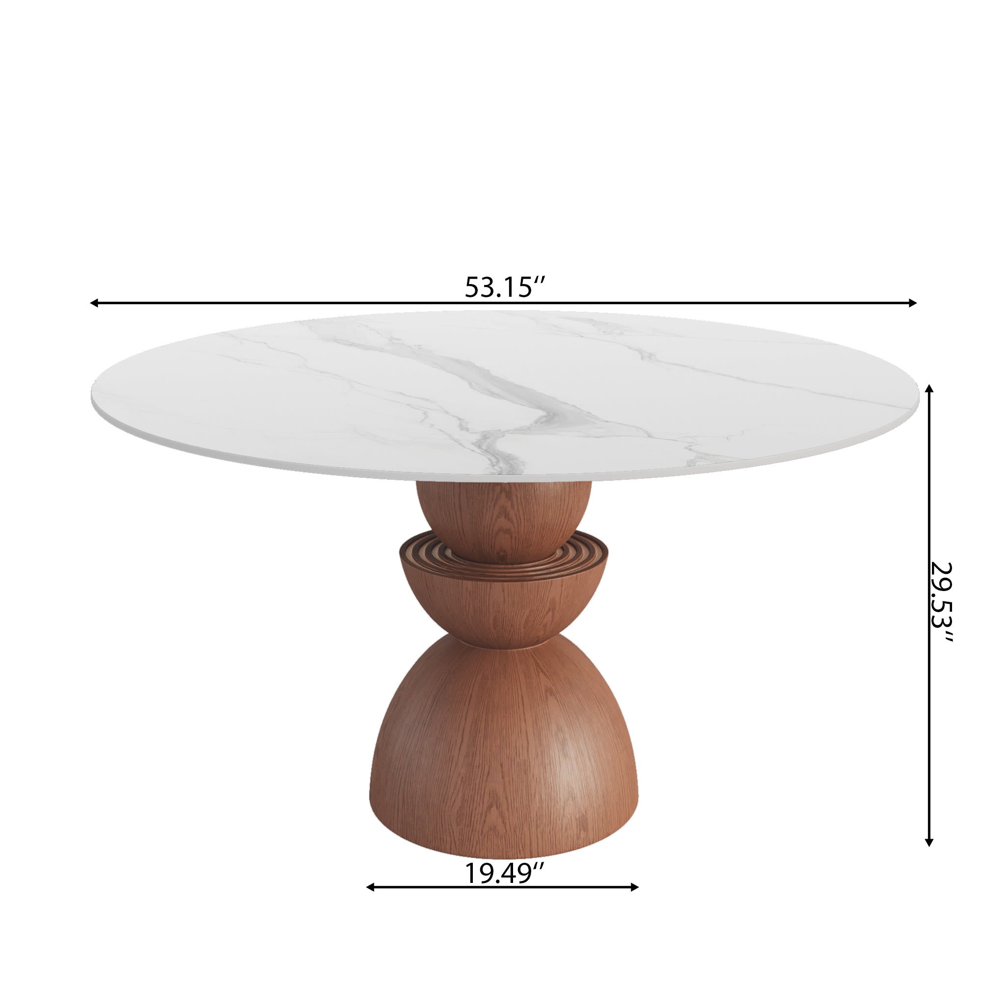 Mira Red Walnut Round Solid Wood Pedestal Dining Table with Snow White Stone Top - image 6