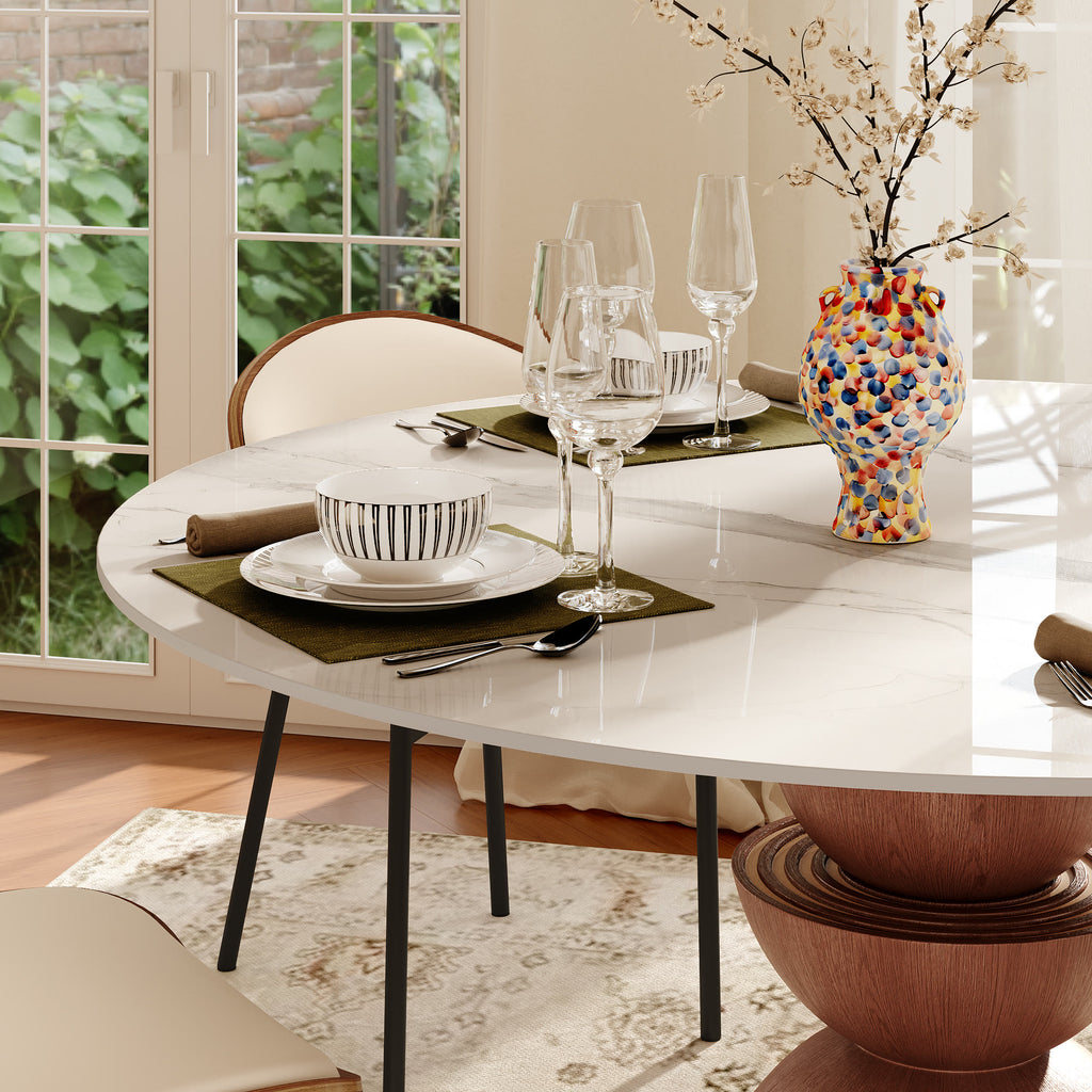 Mira Red Walnut Round Solid Wood Pedestal Dining Table with Snow White Stone Top - image 8