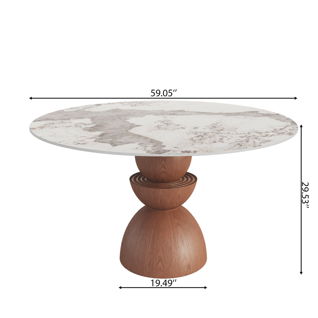 Mira Red Walnut Round Solid Wood Pedestal Dining Table with Pandora Stone Top - image 7