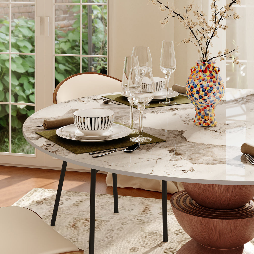 Mira Red Walnut Round Solid Wood Pedestal Dining Table with Pandora Stone Top - image 8