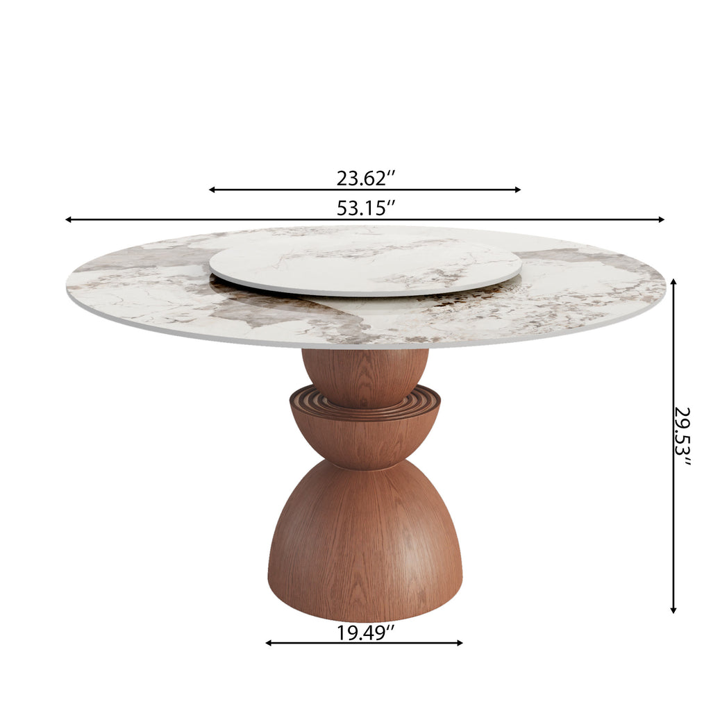 Mira Red Walnut Round Solid Wood Pedestal Dining Table with Pandora Stone Top and Removable Lazy Susan - image 6
