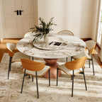 Mira Red Walnut Round Solid Wood Pedestal Dining Table with Pandora Stone Top and Removable Lazy Susan - image 5