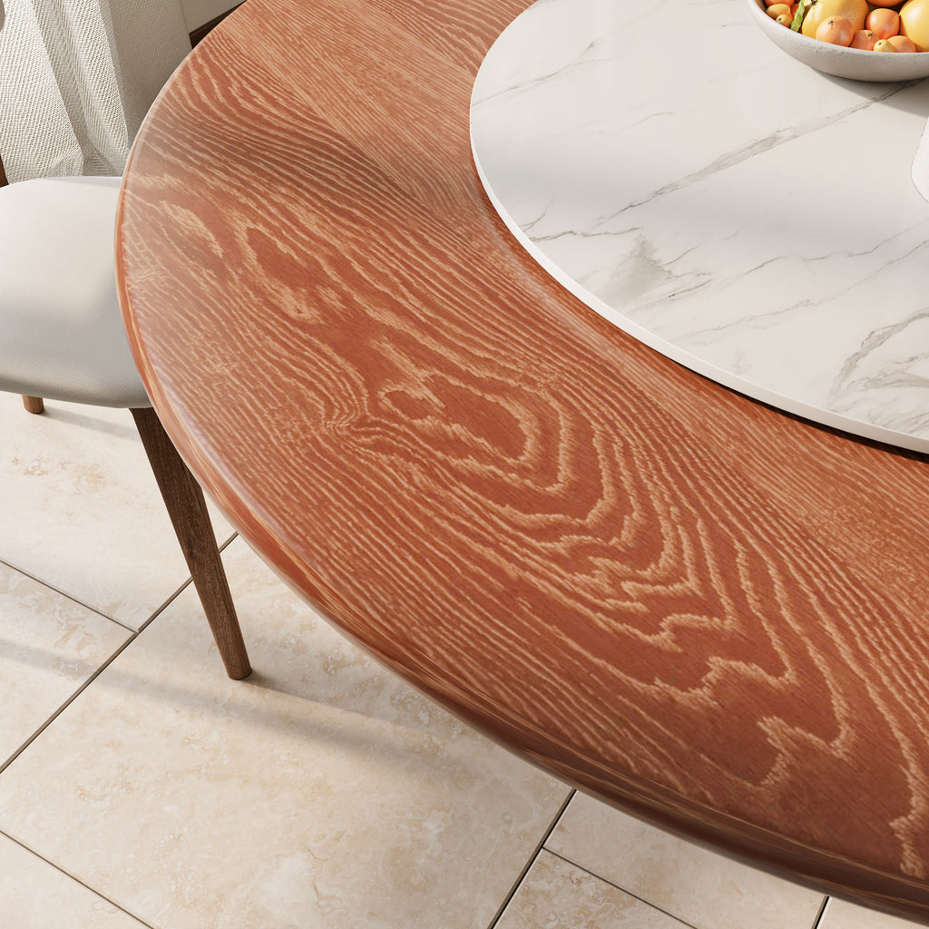 Maris Walnut Round Solid Wood Pedestal Dining Table with Snow White Stone Lazy Susan - image 2