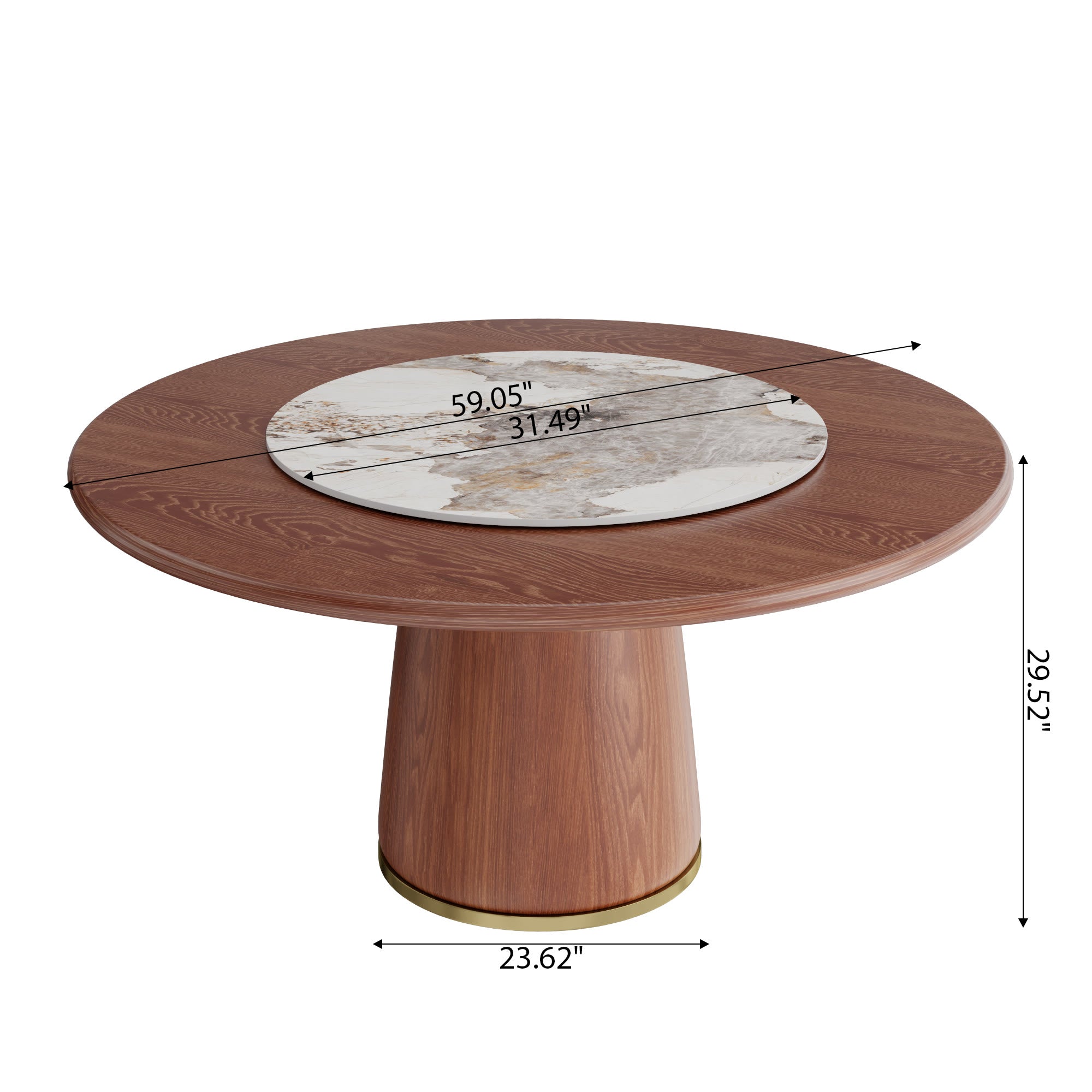Maris Walnut Round Solid Wood Pedestal Dining Table with Pandora Stone Lazy Susan - image 7