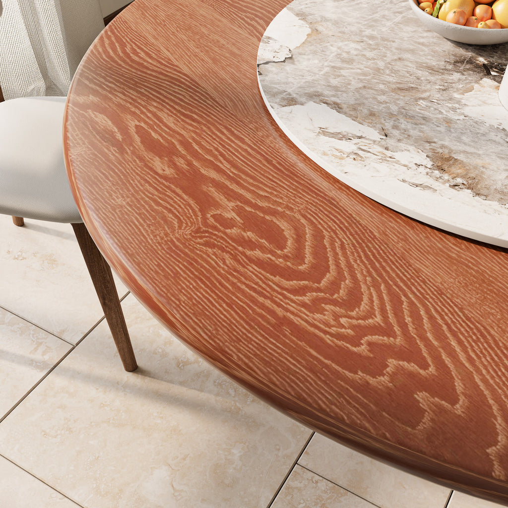 Maris Walnut Round Solid Wood Pedestal Dining Table with Pandora Stone Lazy Susan - image 2