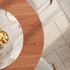 Maris Walnut Round Solid Wood Pedestal Dining Table with Pandora Stone Lazy Susan - image 8
