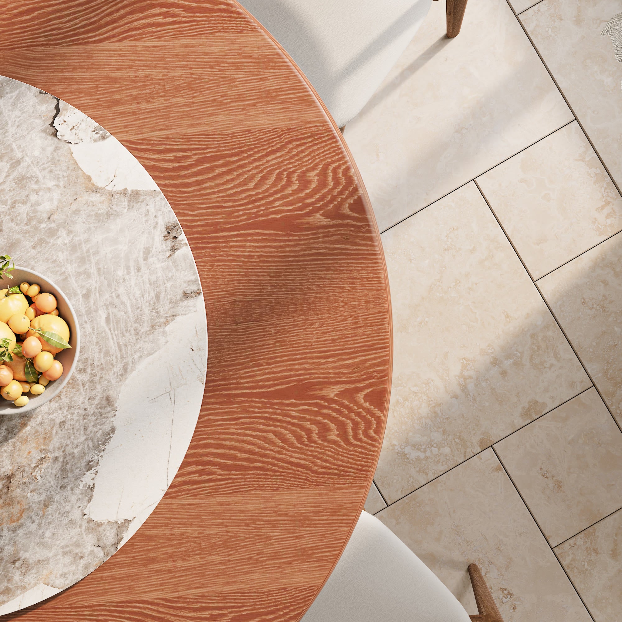 Maris Walnut Round Solid Wood Pedestal Dining Table with Pandora Stone Lazy Susan - image 8