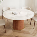 Maris Walnut Round Solid Wood Pedestal Dining Table with Snow White Stone Top and Built-In Lazy Susan - 53.15'' W X 53.15'' D X 29.53'' H - image 0