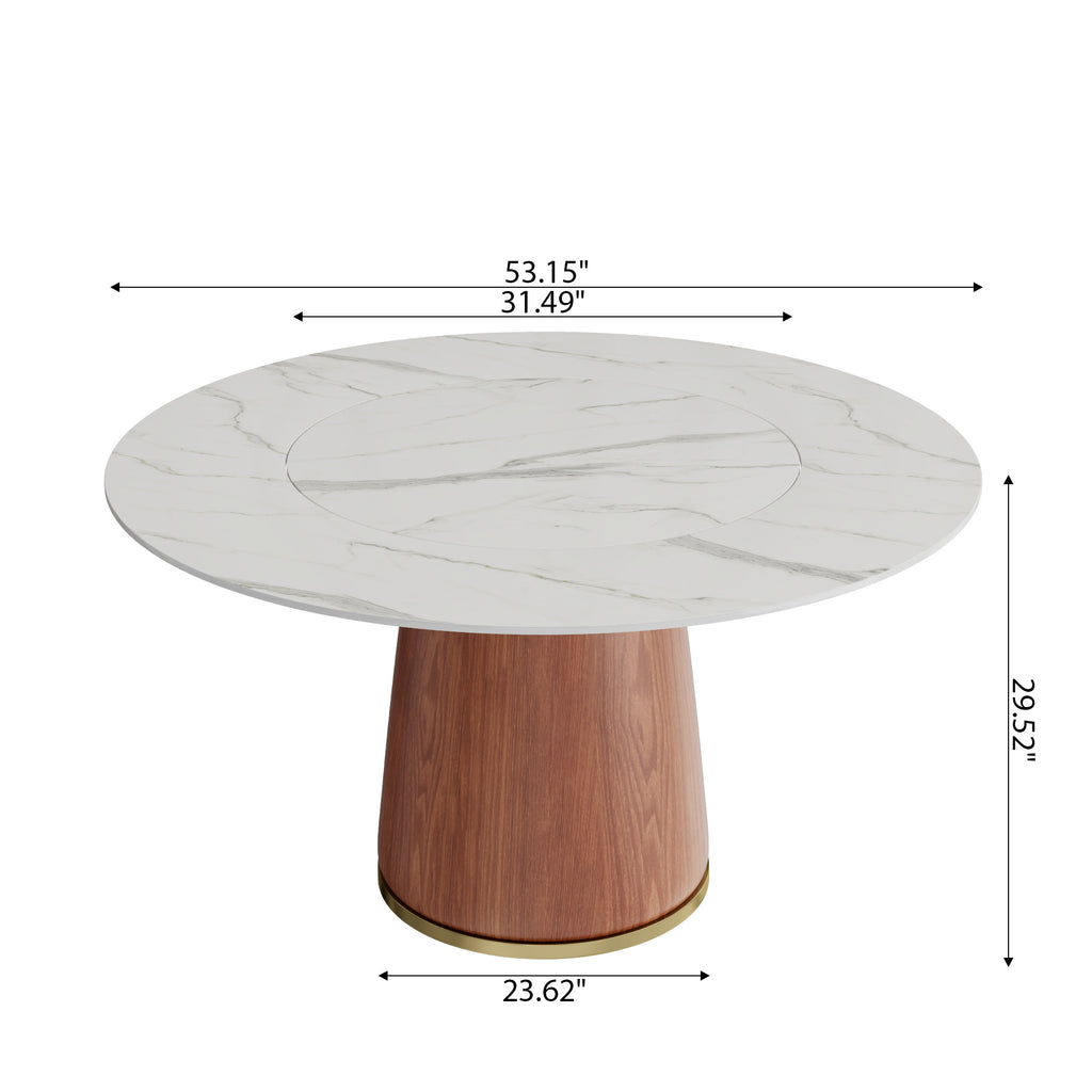 Maris Walnut Round Solid Wood Pedestal Dining Table with Snow White Stone Top and Built-In Lazy Susan - image 6