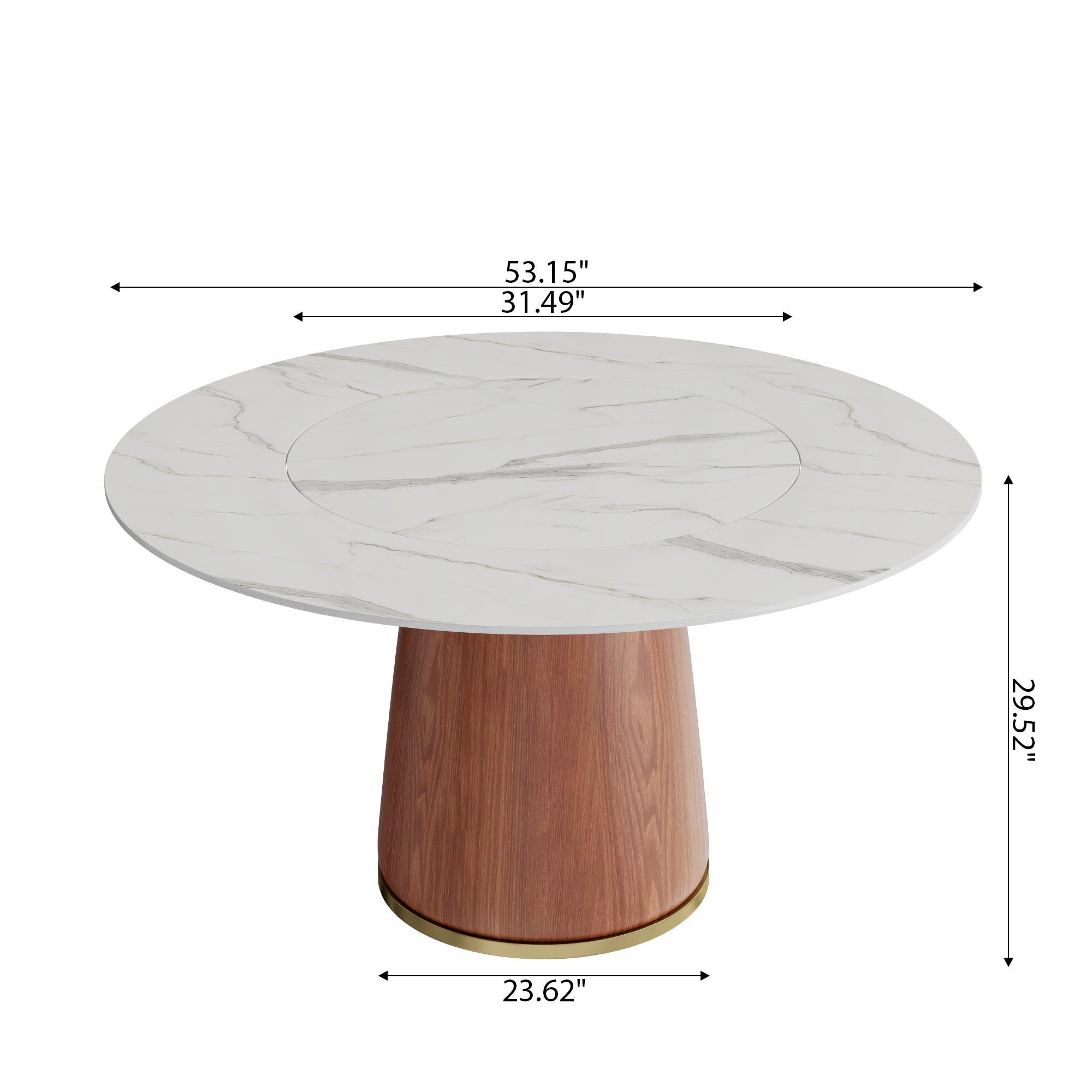 Maris Walnut Round Solid Wood Pedestal Dining Table with Snow White Stone Top and Built-In Lazy Susan - image 6