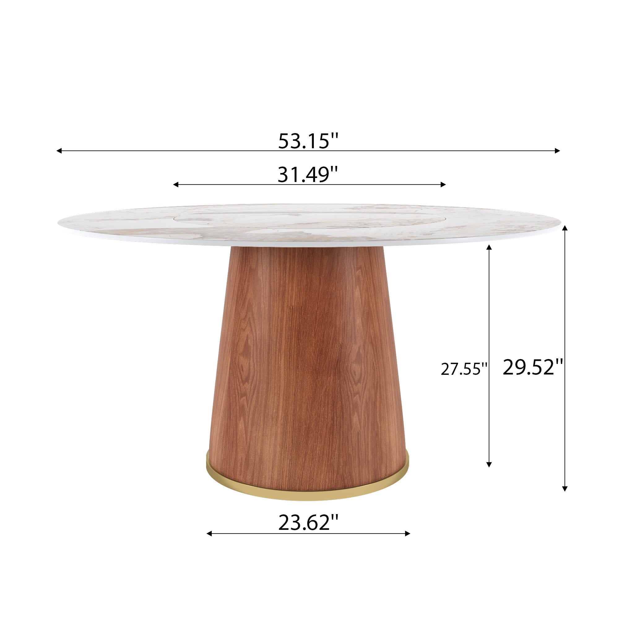 Maris Walnut Round Solid Wood Pedestal Dining Table with Pandora Stone Top and Built-In Lazy Susan - image 6
