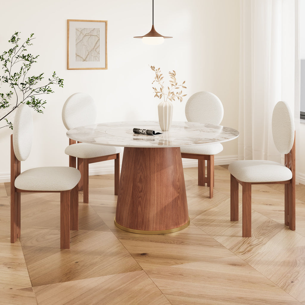 Maris Walnut Round Solid Wood Pedestal Dining Table with Pandora Stone Top and Built-In Lazy Susan - image 5