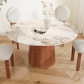 Maris Walnut Round Solid Wood Pedestal Dining Table with Pandora Stone Top and Built-In Lazy Susan - 53.15'' W X 53.15'' D X 29.53'' H - image 0