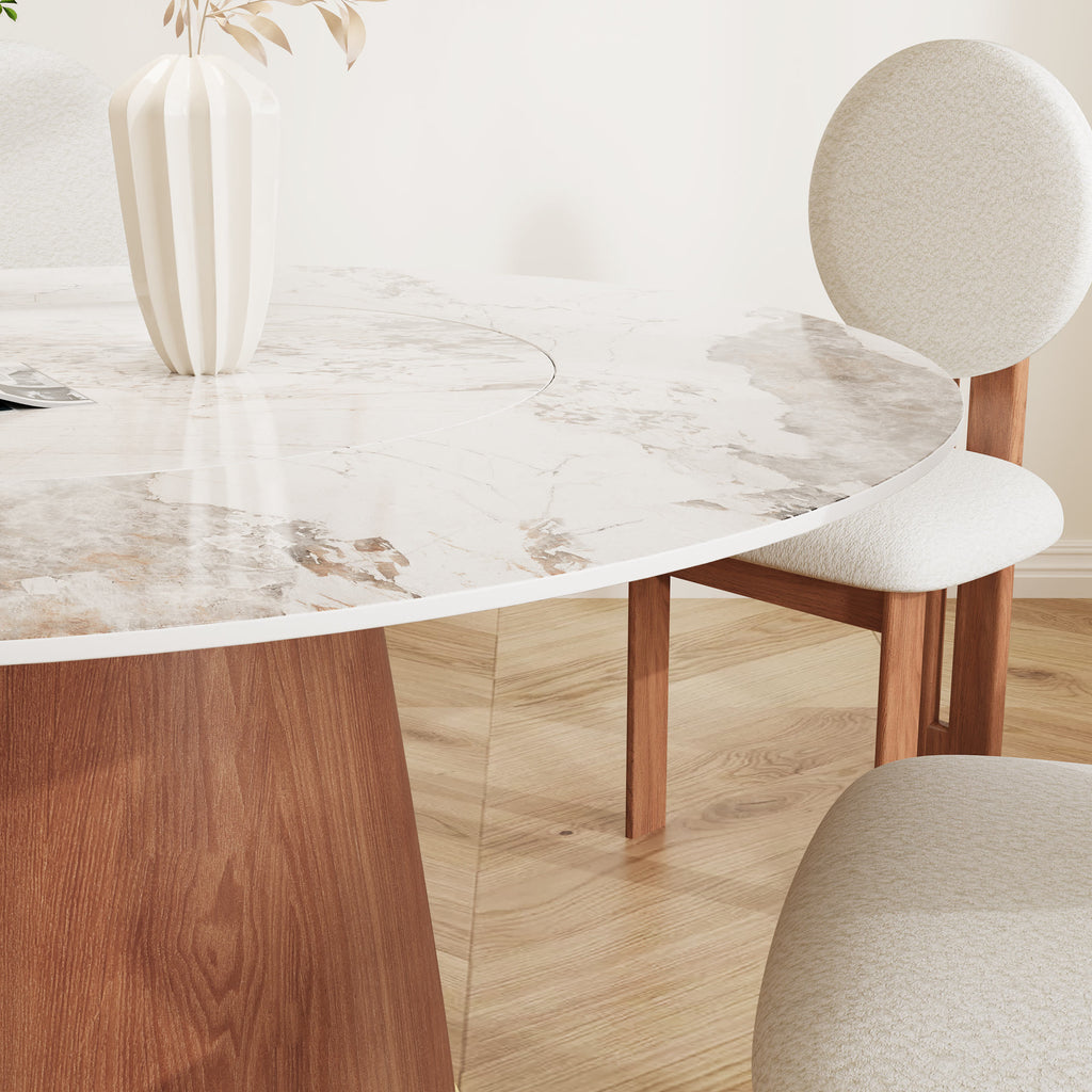 Maris Walnut Round Solid Wood Pedestal Dining Table with Pandora Stone Top and Built-In Lazy Susan - image 7