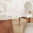 Maris Walnut Round Solid Wood Pedestal Dining Table with Pandora Stone Top and Built-In Lazy Susan - image 7