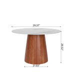 Calen Round Solid Wood Pedestal Dining Table with Snow White Stone Top - image 5