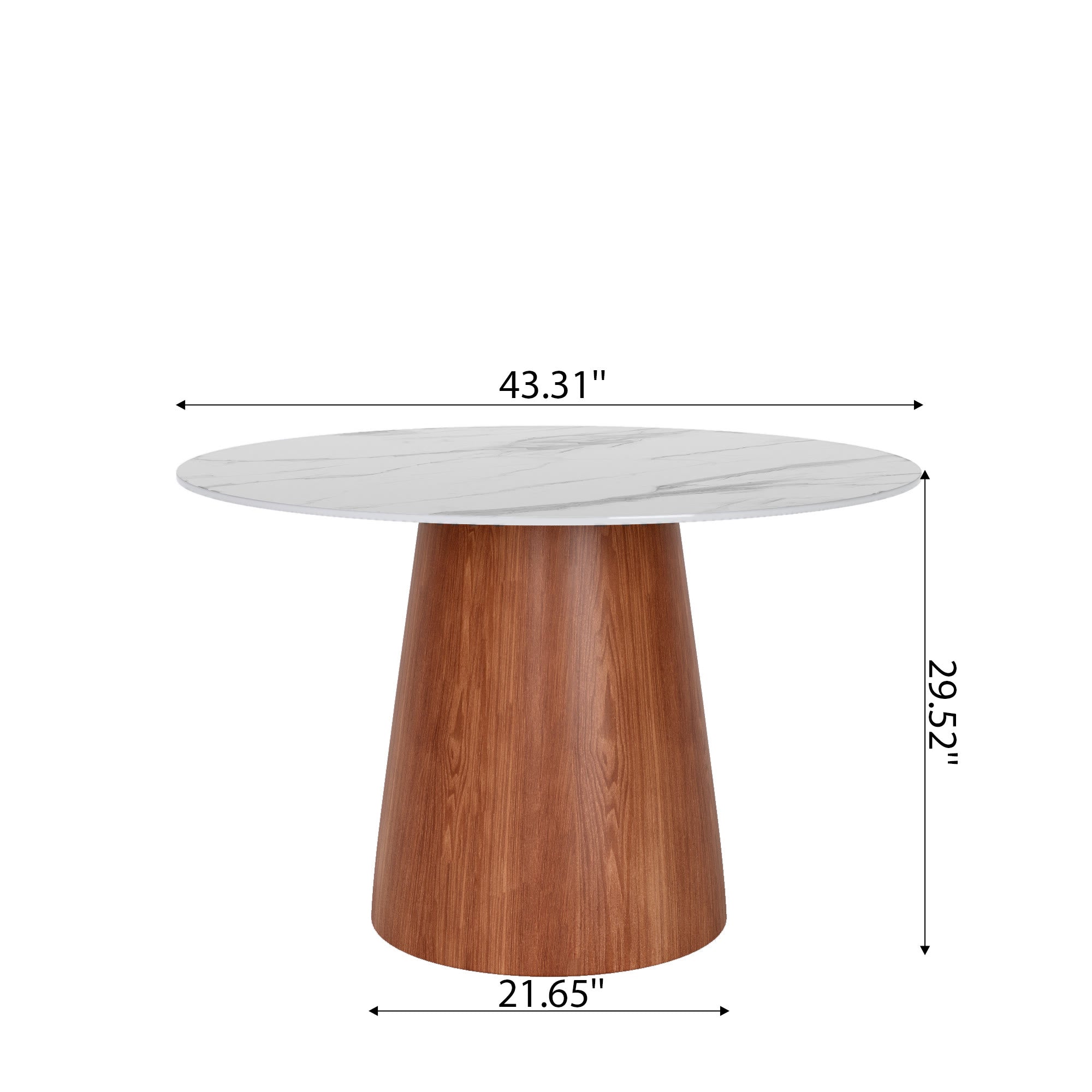 Calen Round Solid Wood Pedestal Dining Table with Snow White Stone Top - image 6