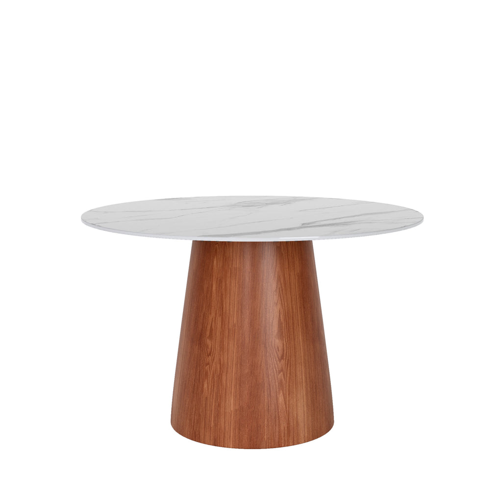 Calen Round Solid Wood Pedestal Dining Table with Snow White Stone Top - image 1