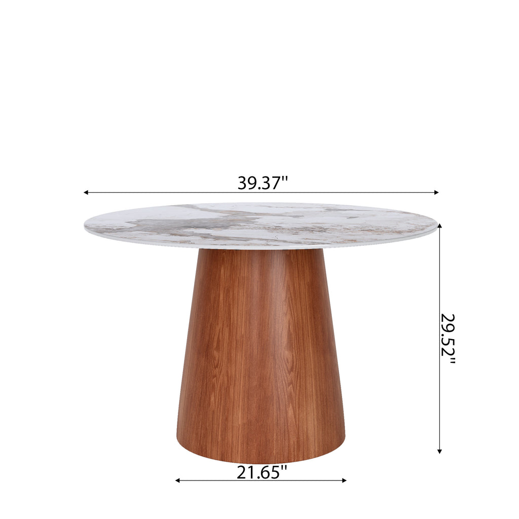 Calen Round Solid Wood Pedestal Dining Table with Pandora Stone Top - image 5