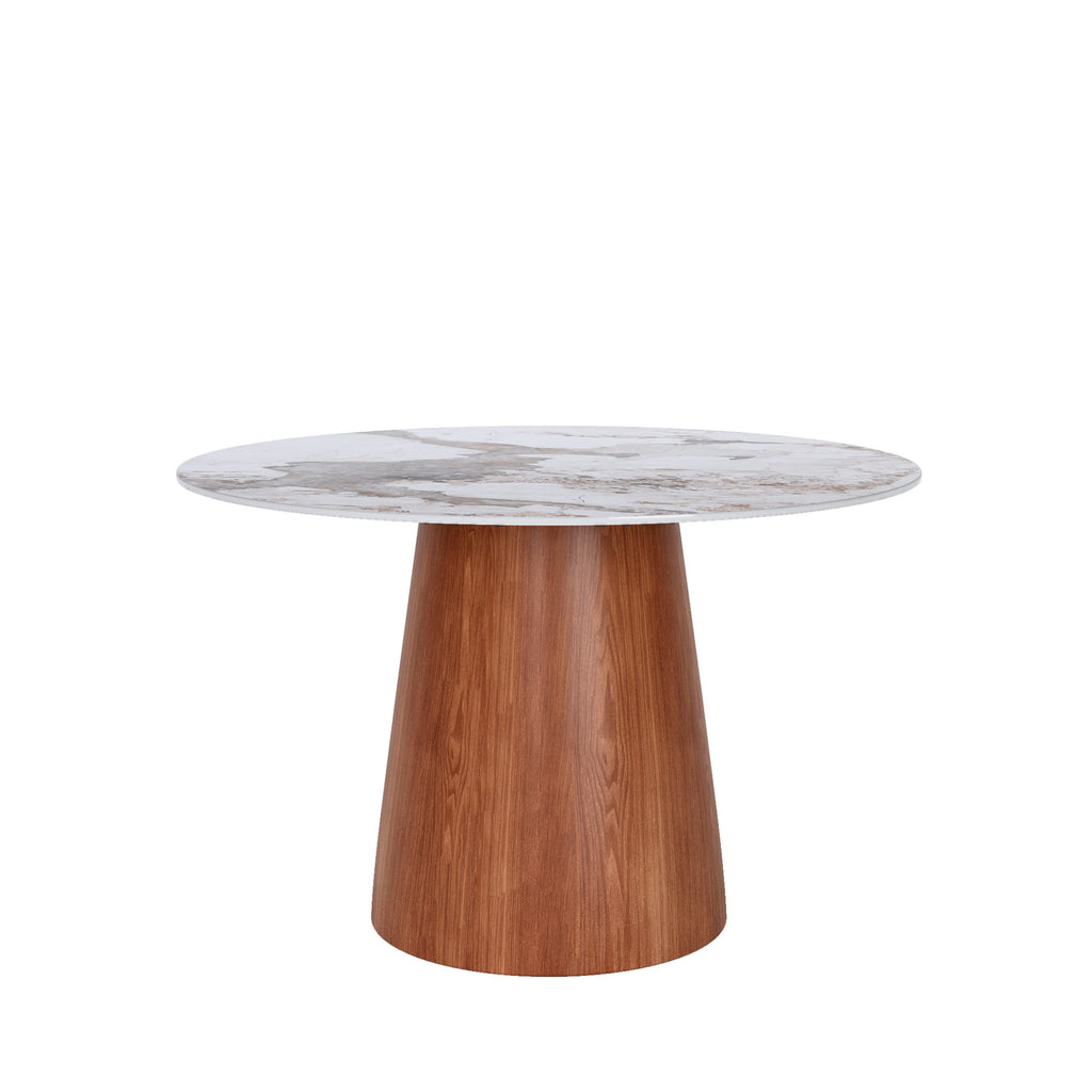 Calen Round Solid Wood Pedestal Dining Table with Pandora Stone Top - image 1