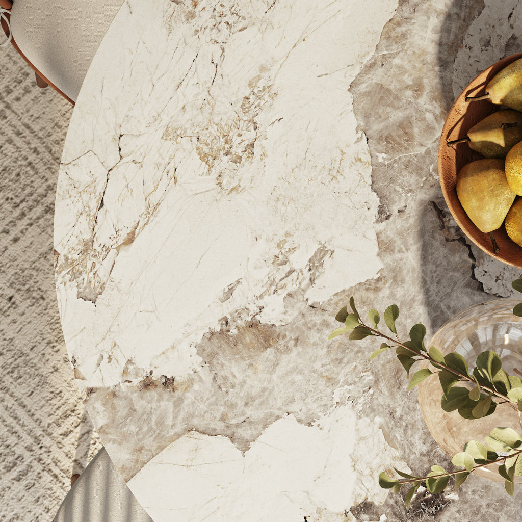 Calen Round Solid Wood Pedestal Dining Table with Pandora Stone Top - image 7