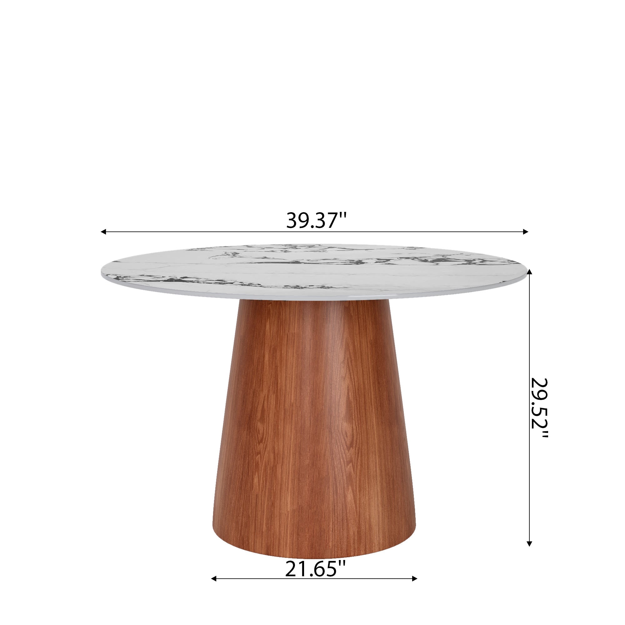Calen Round Solid Wood Pedestal Dining Table with Black Veined Stone Top - image 5