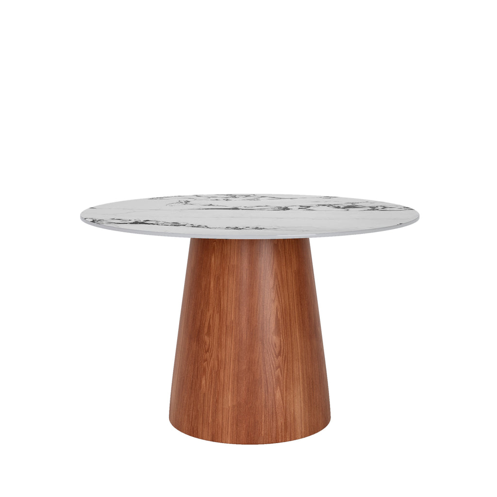 Calen Round Solid Wood Pedestal Dining Table with Black Veined Stone Top - image 1