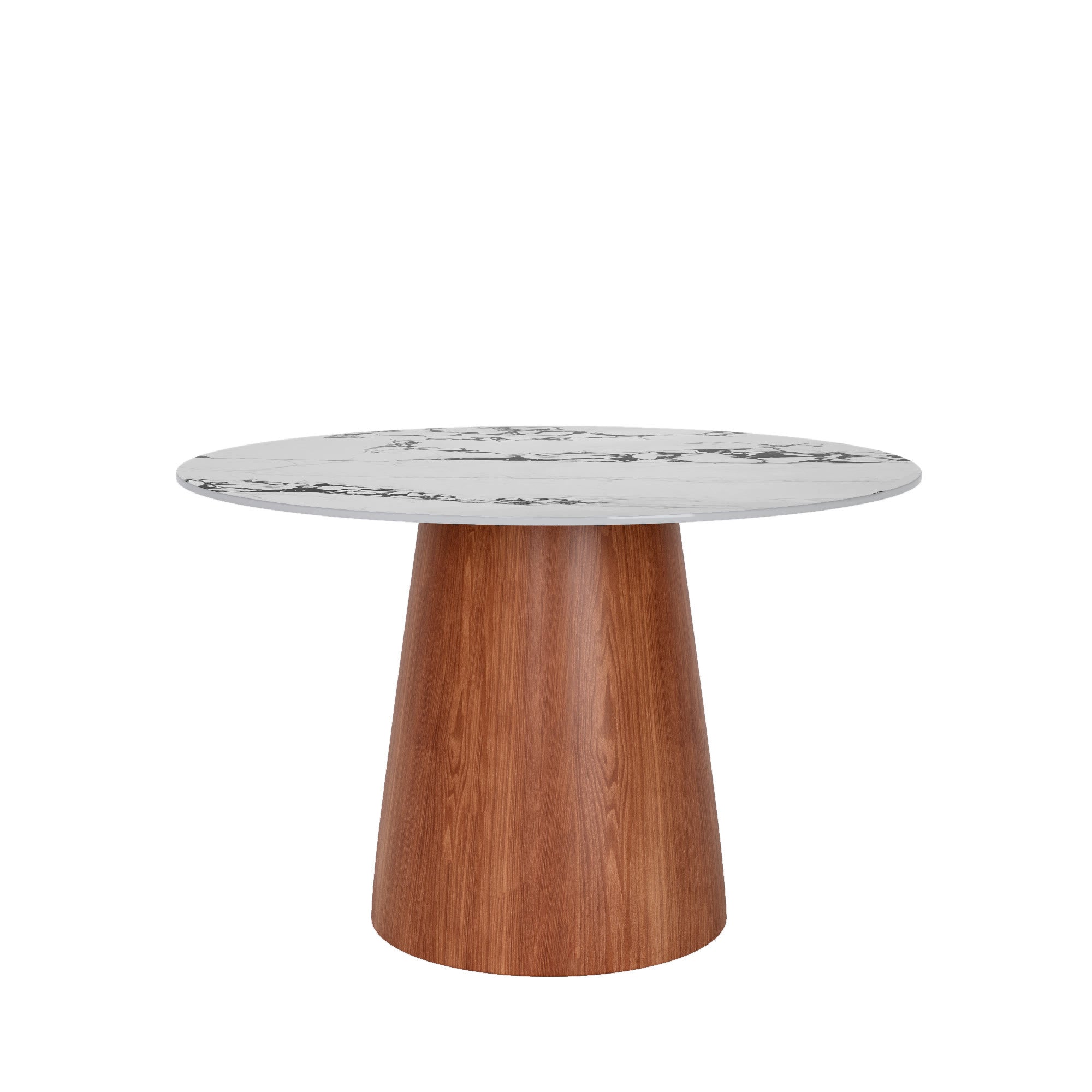 Calen Round Solid Wood Pedestal Dining Table with Black Veined Stone Top - image 1
