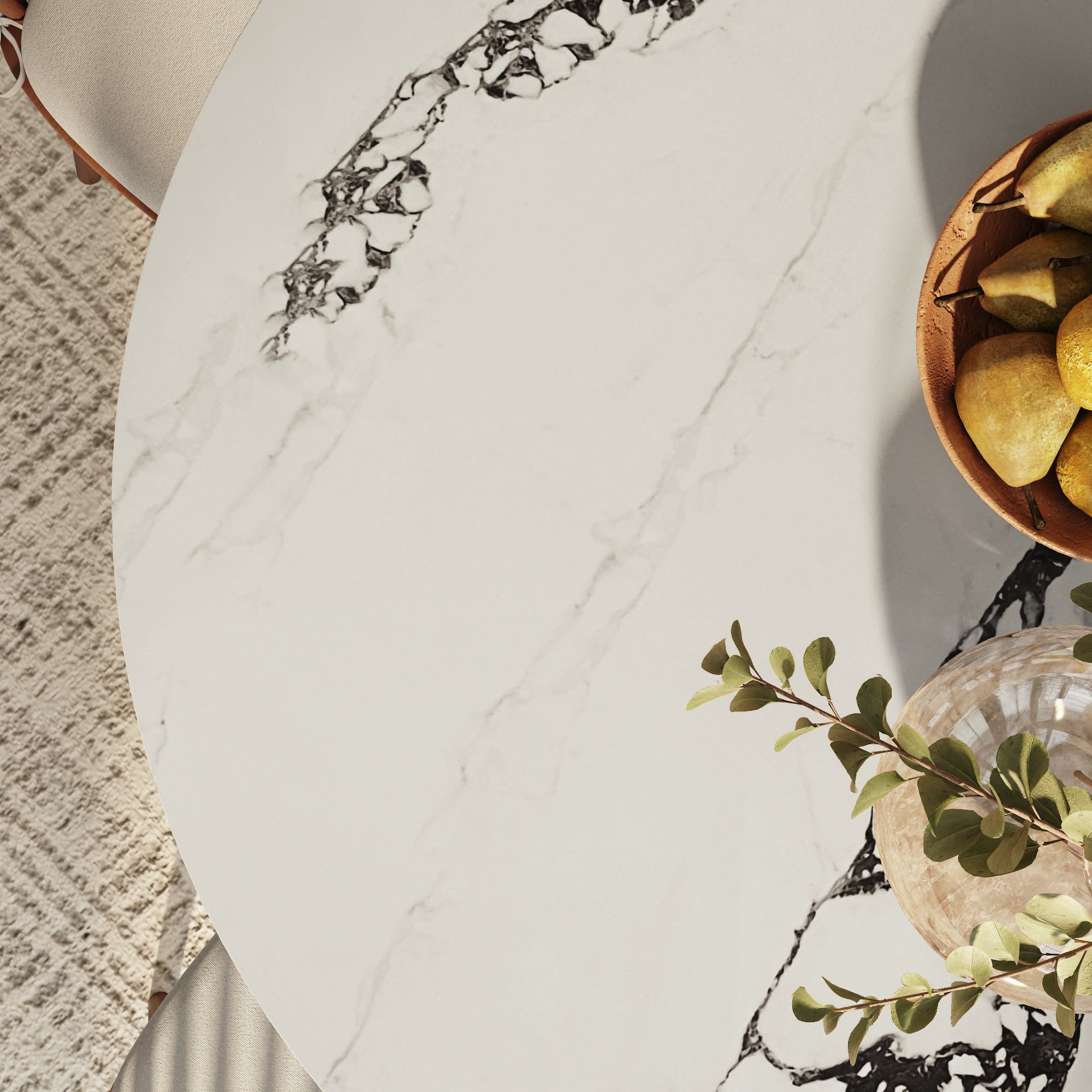 Calen Round Solid Wood Pedestal Dining Table with Black Veined Stone Top - image 7